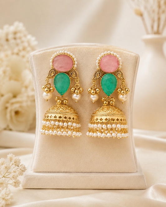 Manvi Kashmiri Jhumka with Moissanite Stones