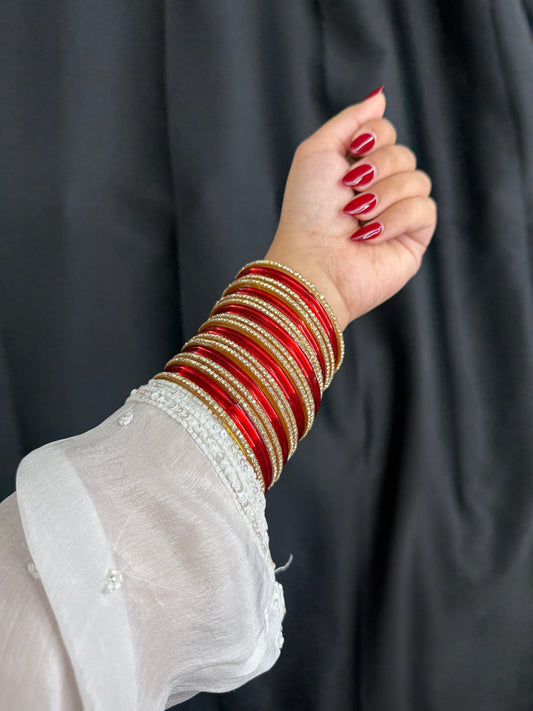 Red & Gold Stone-Studded Bangles