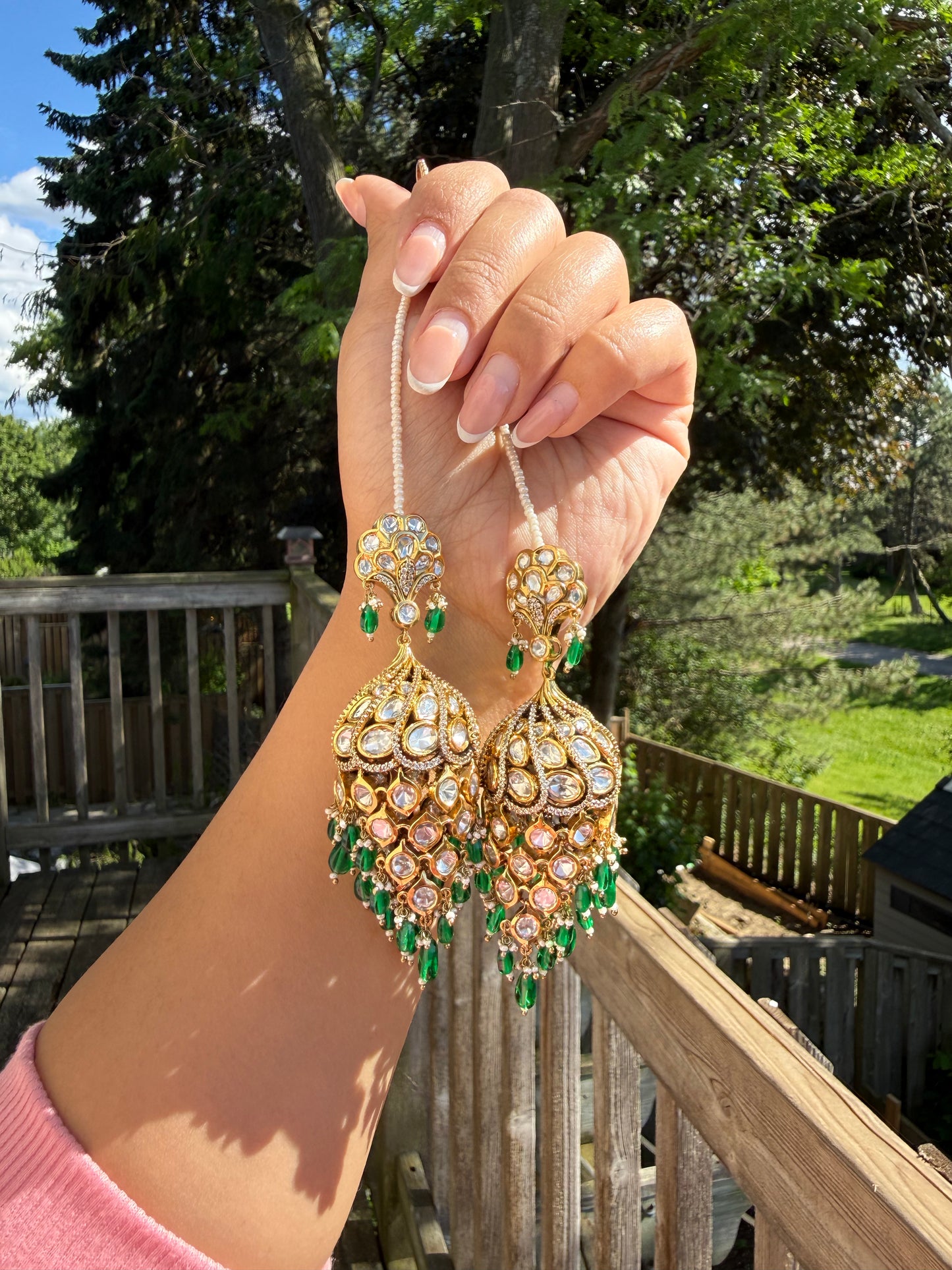 Nayab Statement Polki Kundan Jhumki Earrings - Emerald