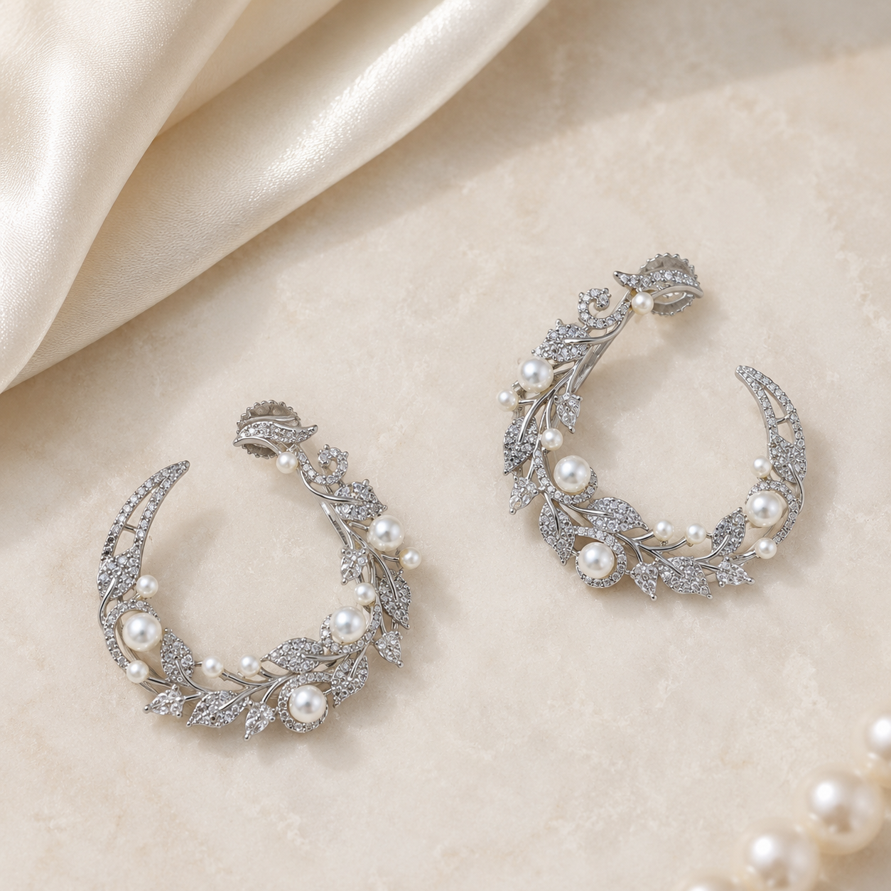 Monalisa Silver American Diamond Pearl Earrings