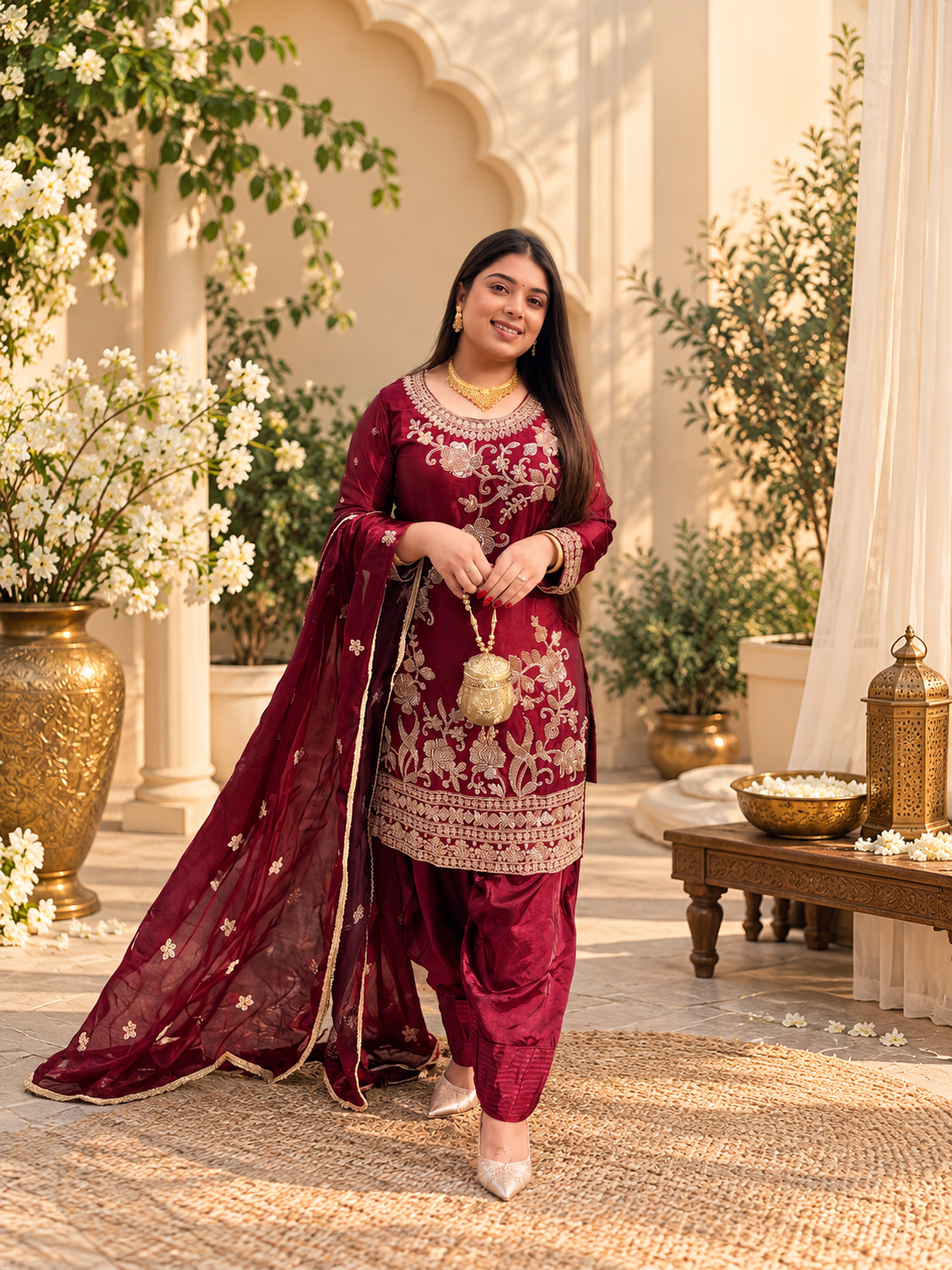Saanjh Farshi Salwar Suit- Wine