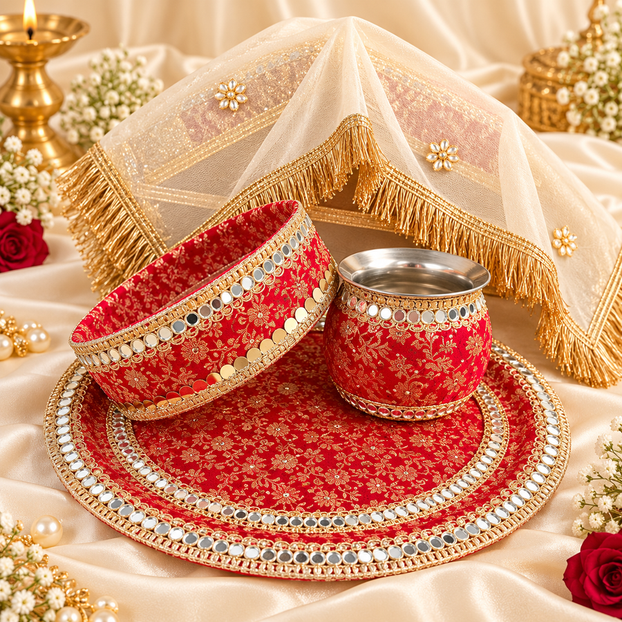 Royal Red Karwachauth Thali set