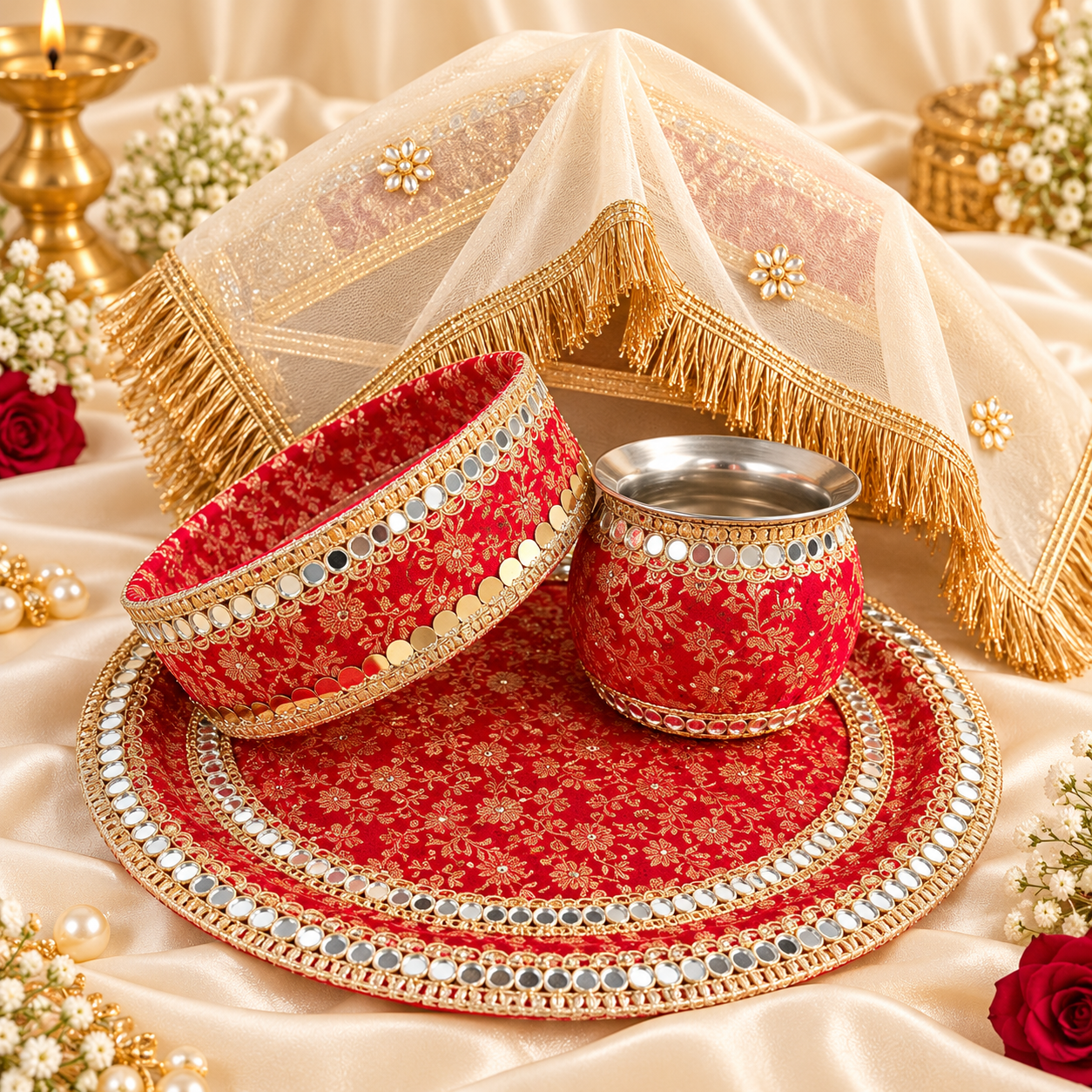 Royal Red Karwachauth Thali set