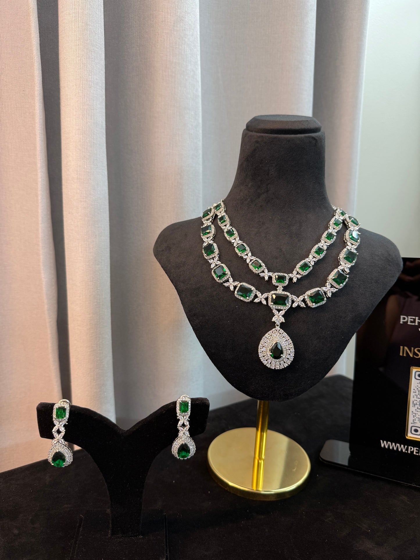 Emerald American Diamond layered necklace- Premium Quality