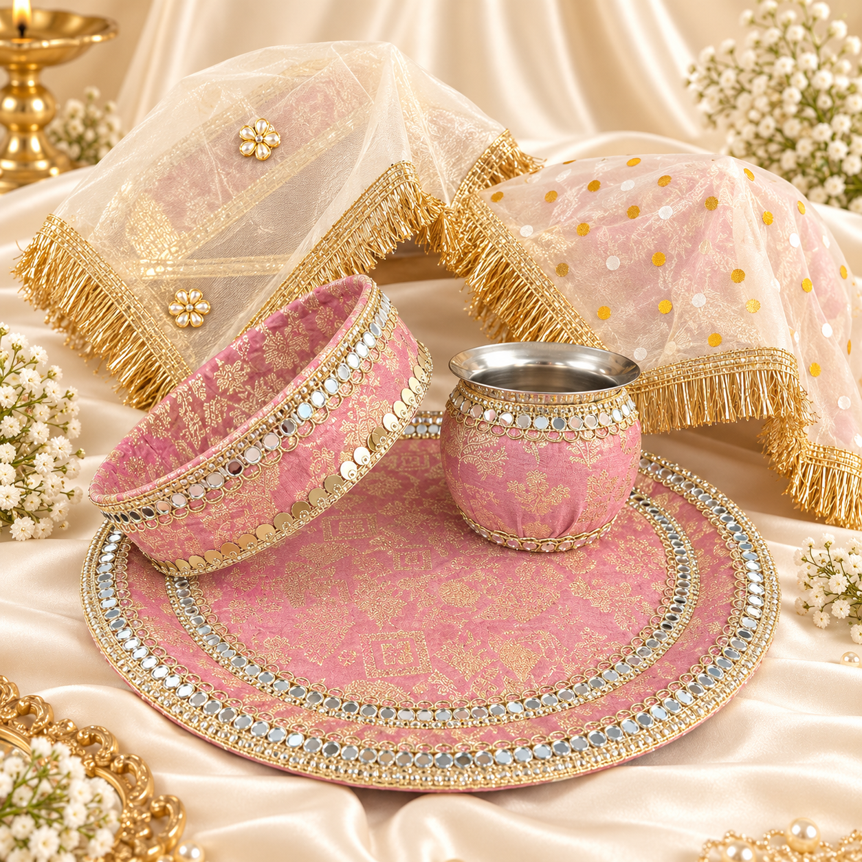 Dusty Pink Karwachauth Thali set