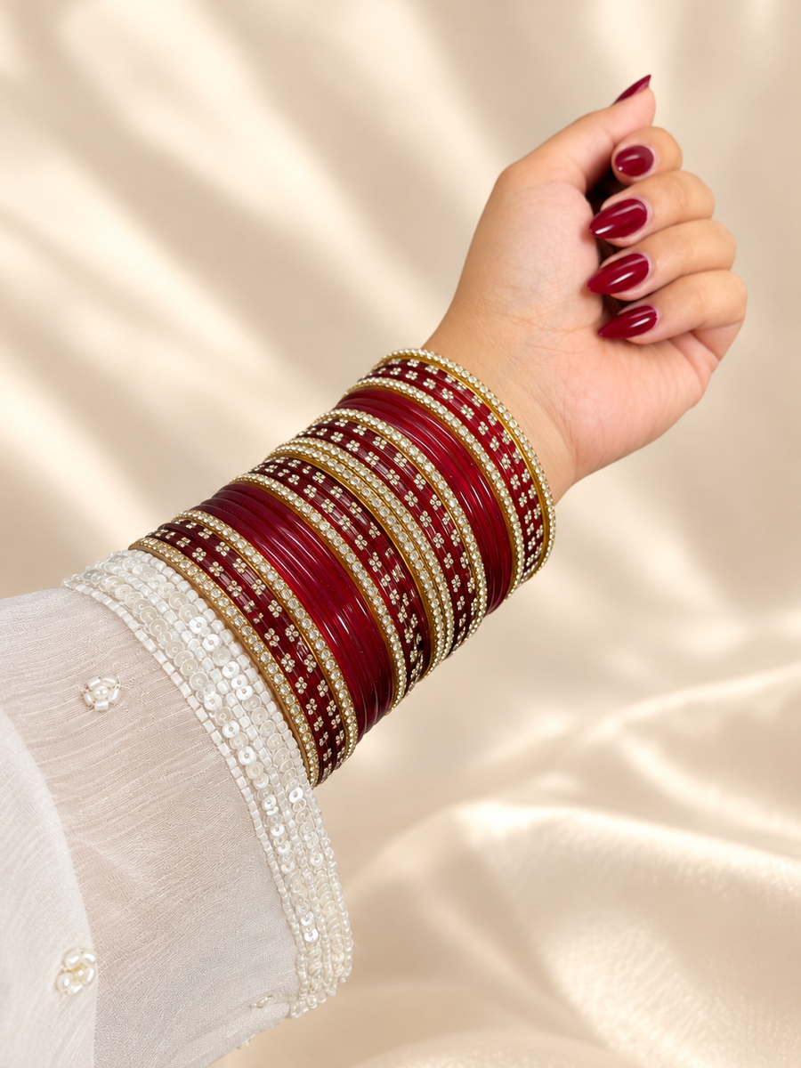 Maroon Glass Bangles set