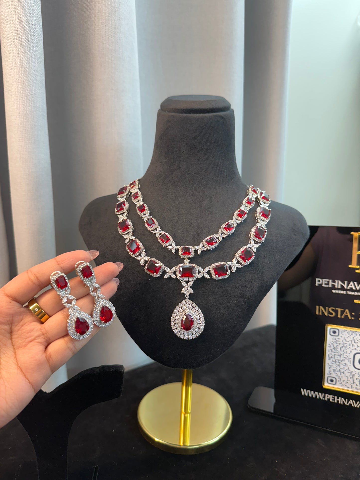 Emerald American Diamond layered necklace- Premium Quality