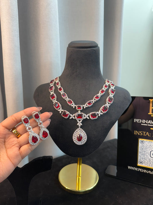 Emerald American Diamond layered necklace- Premium Quality