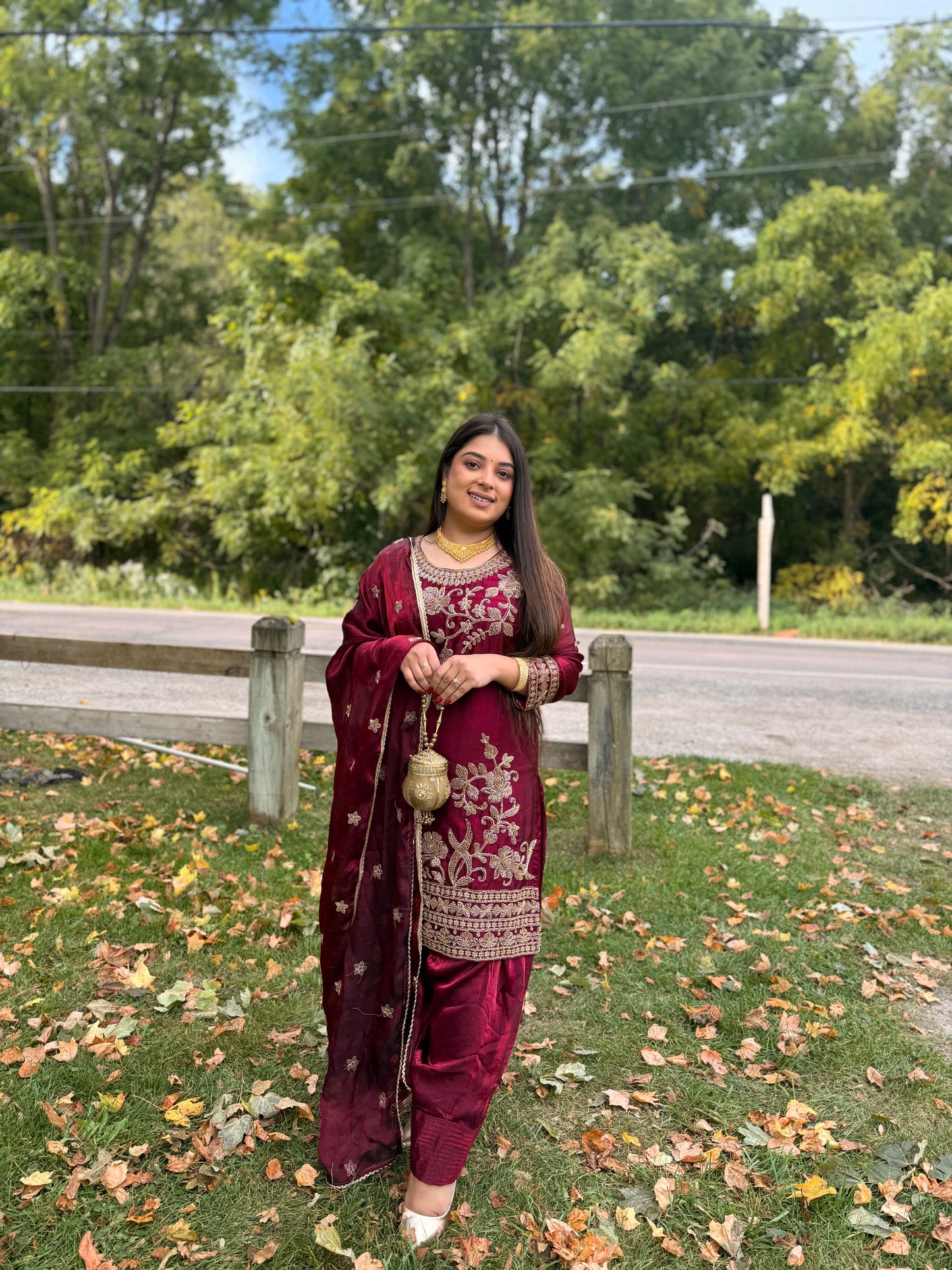 Saanjh Farshi Salwar Suit- Wine