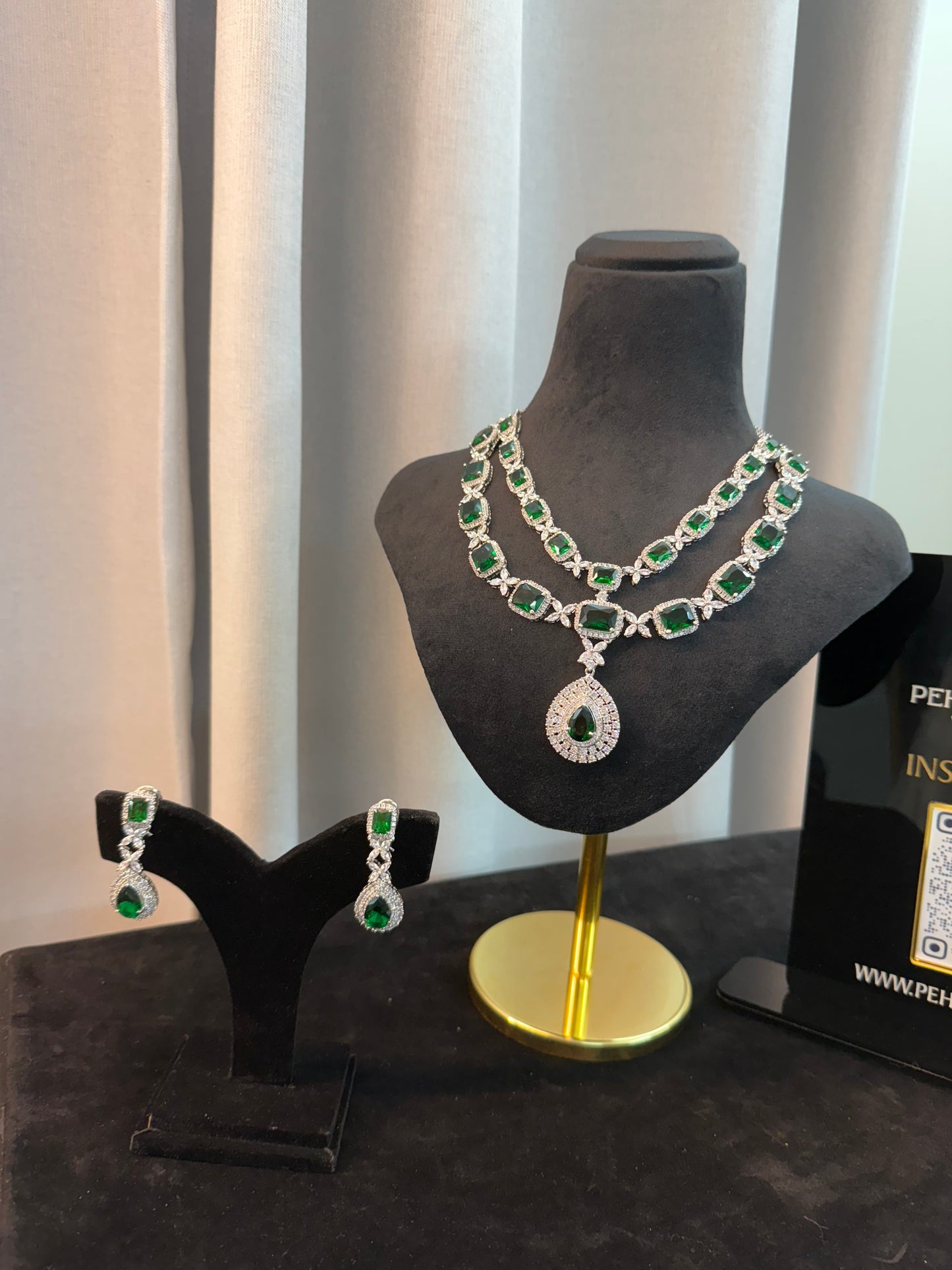 Emerald American Diamond layered necklace- Premium Quality