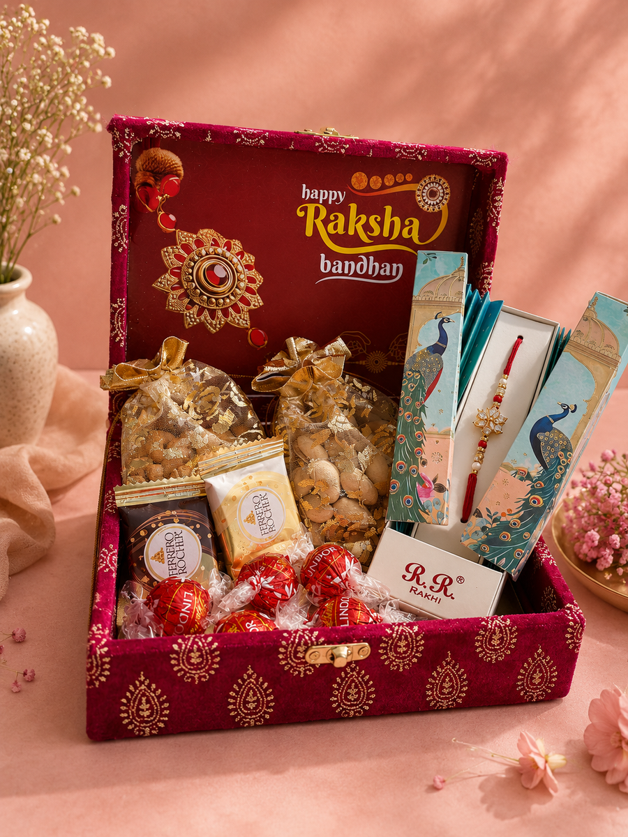 Sohna Veer Hot Pink Velvet Rakhi Hamper