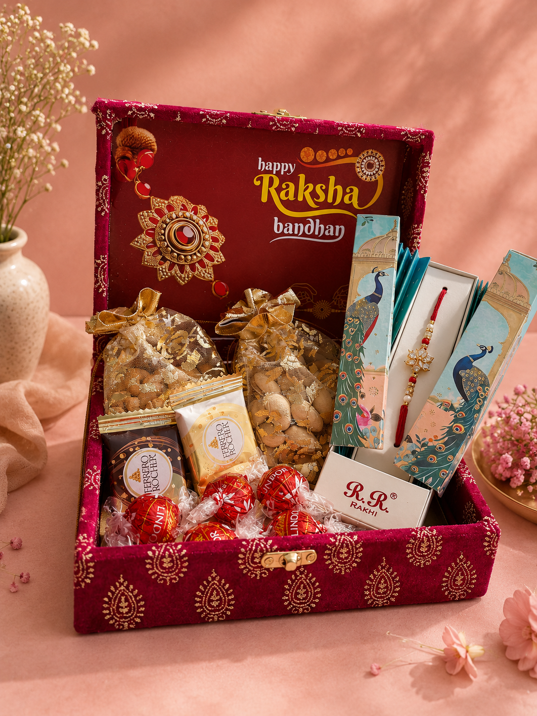 Sohna Veer Hot Pink Velvet Rakhi Hamper