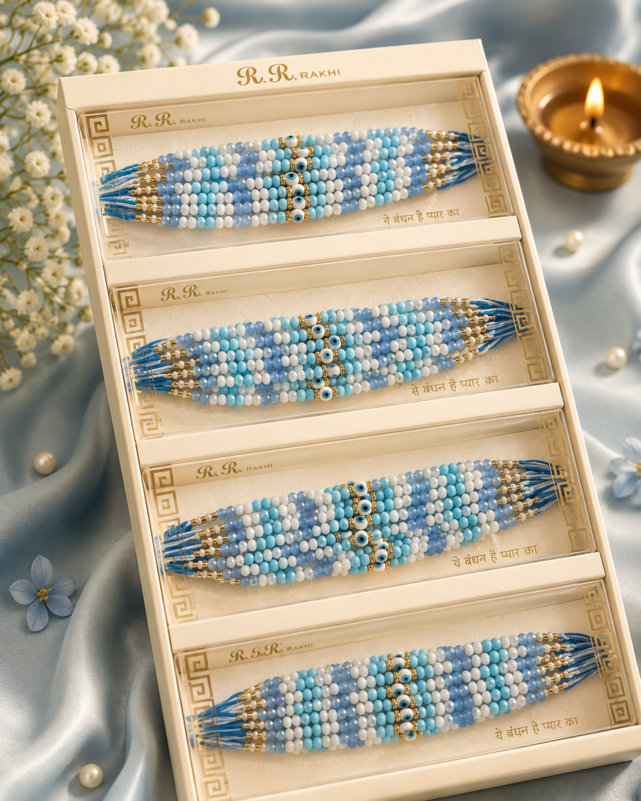 Baby Blue Beads Evil Eye Rakhi Dhaga