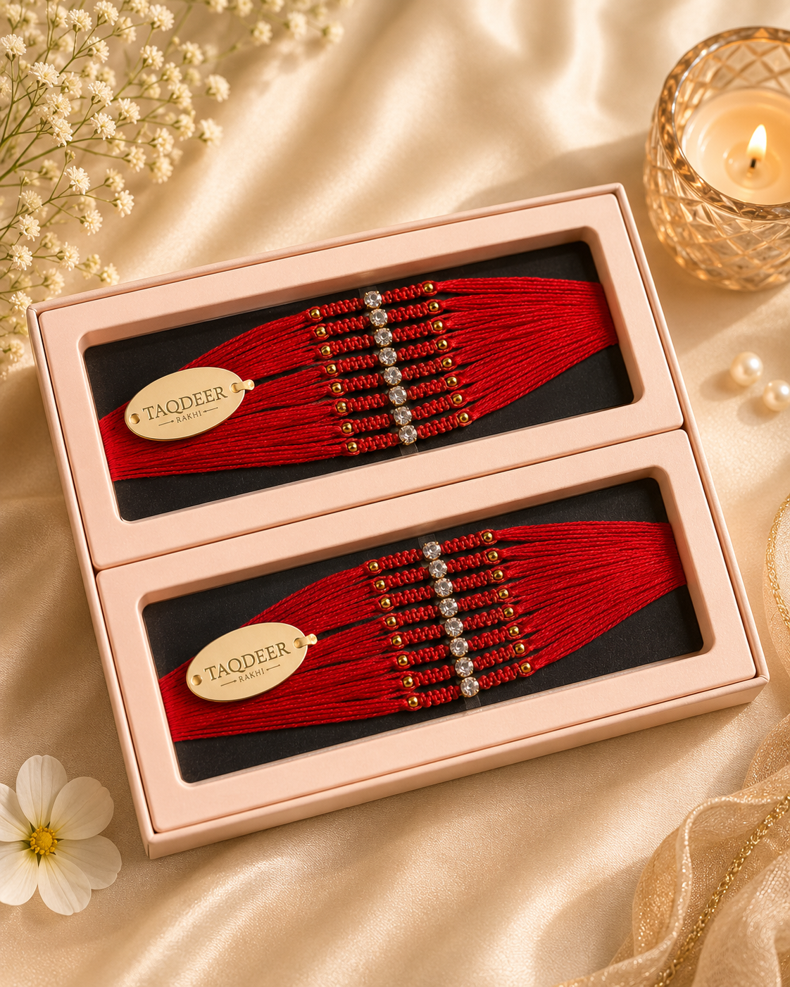 Red Diamond Round Rakhi Dhaga
