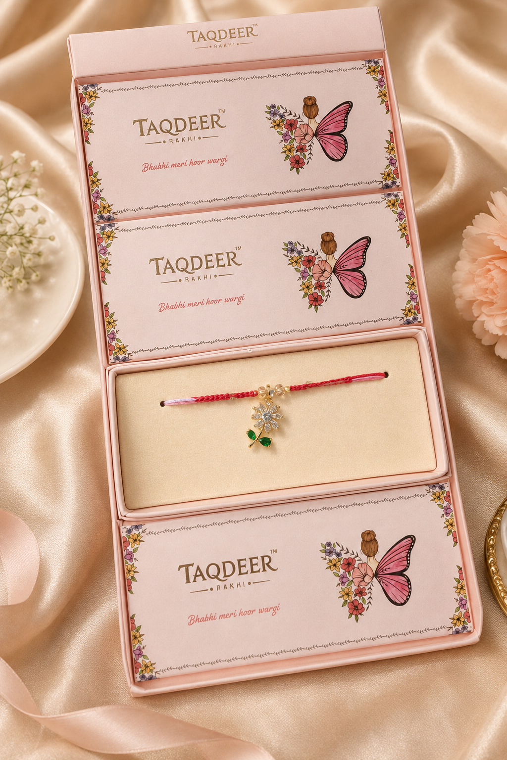 Pink Floral Rakhi for Bhabhi or Behn