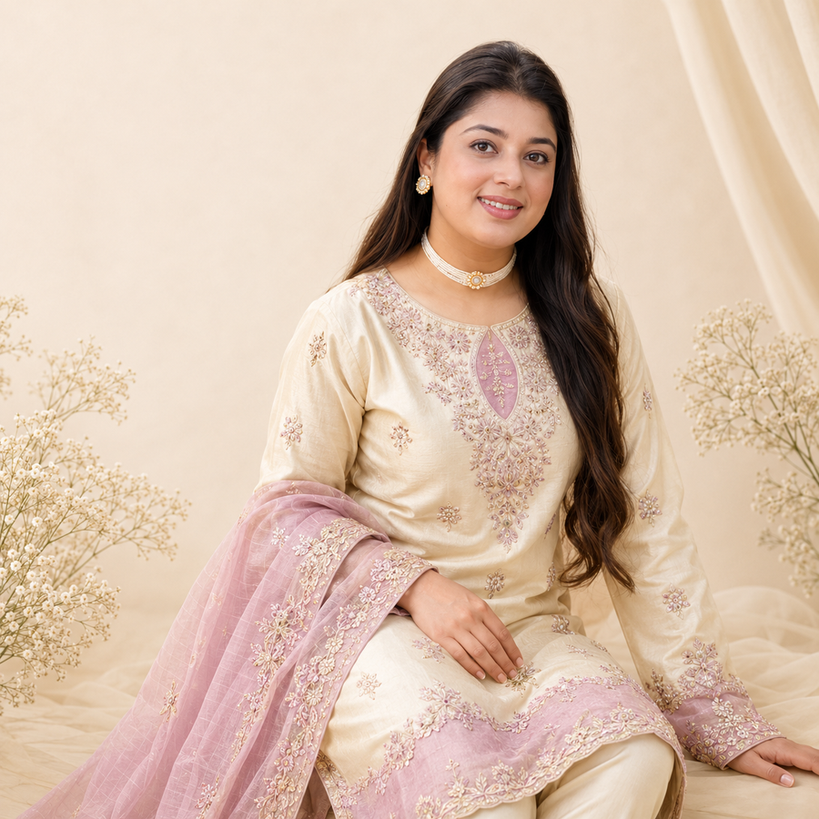 Mehr Premium Embroidered Silk Suit