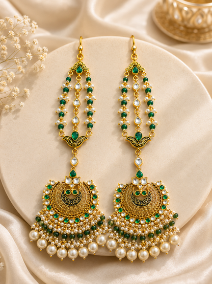 Aafreen Pachi Kundan Earrings with Sahare