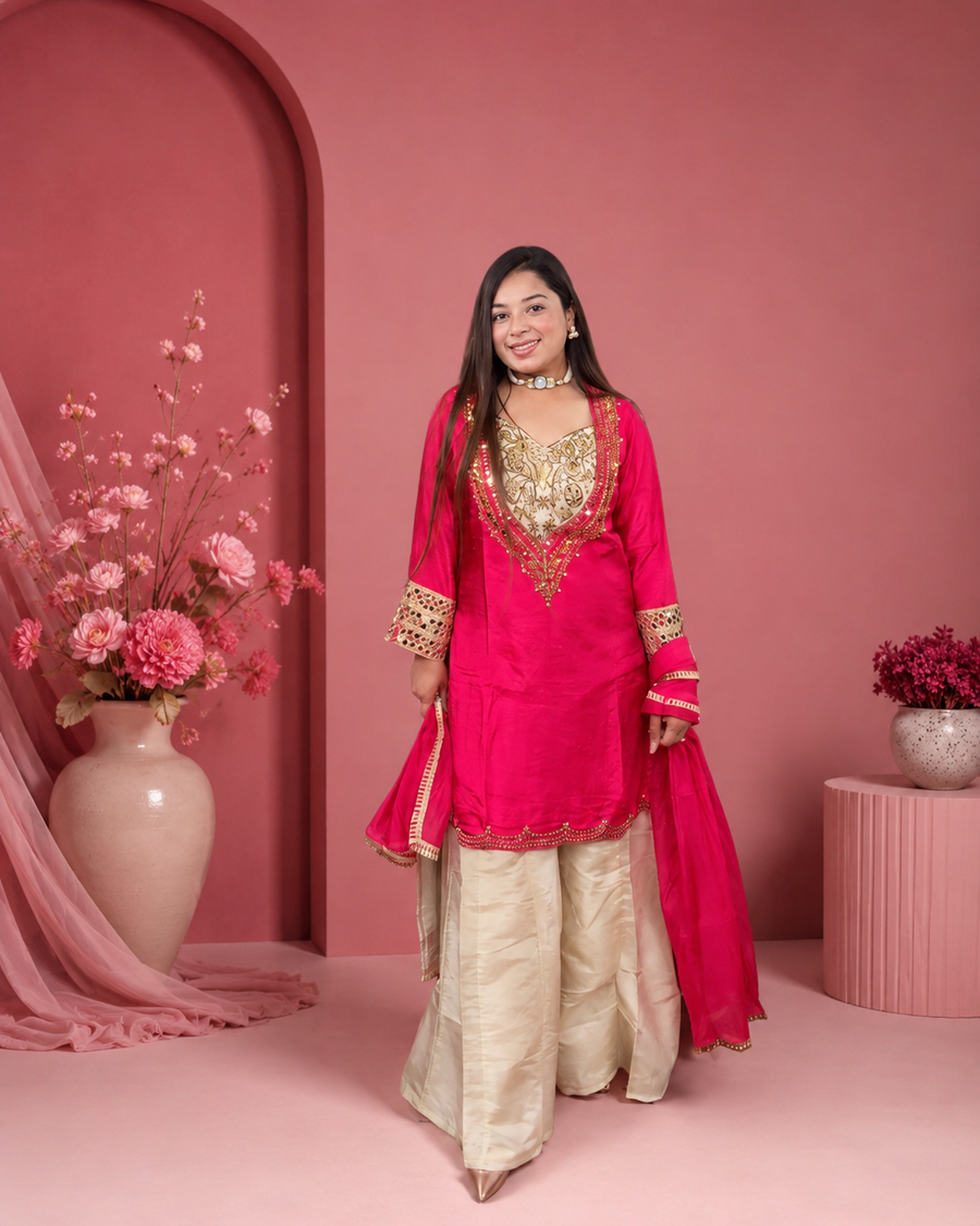 Gulnaar Flaired Palazzo Suit with Potli Bag