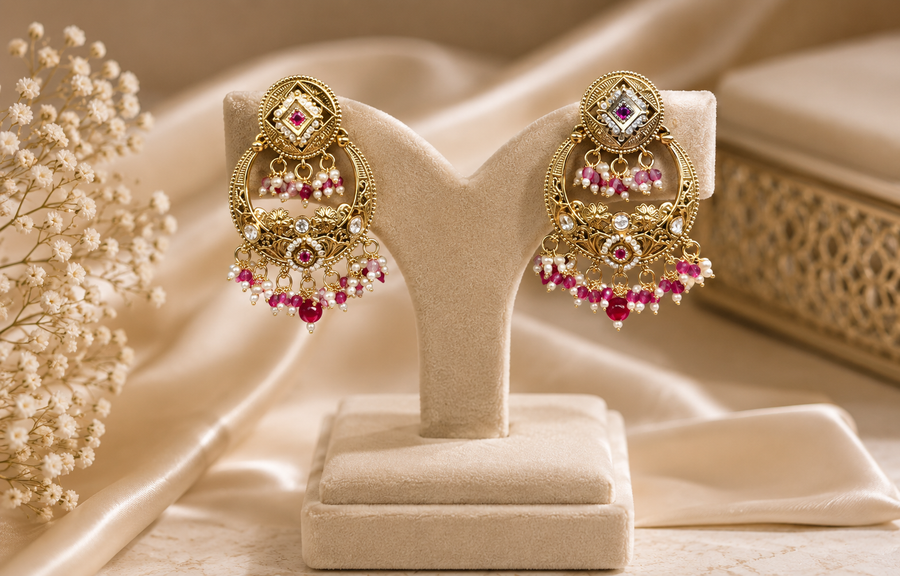Arpan Gold Plated Ruby Earrings