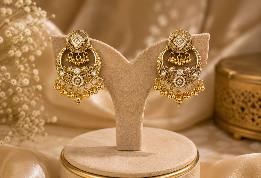 Arpan Gold Plated White Earrings