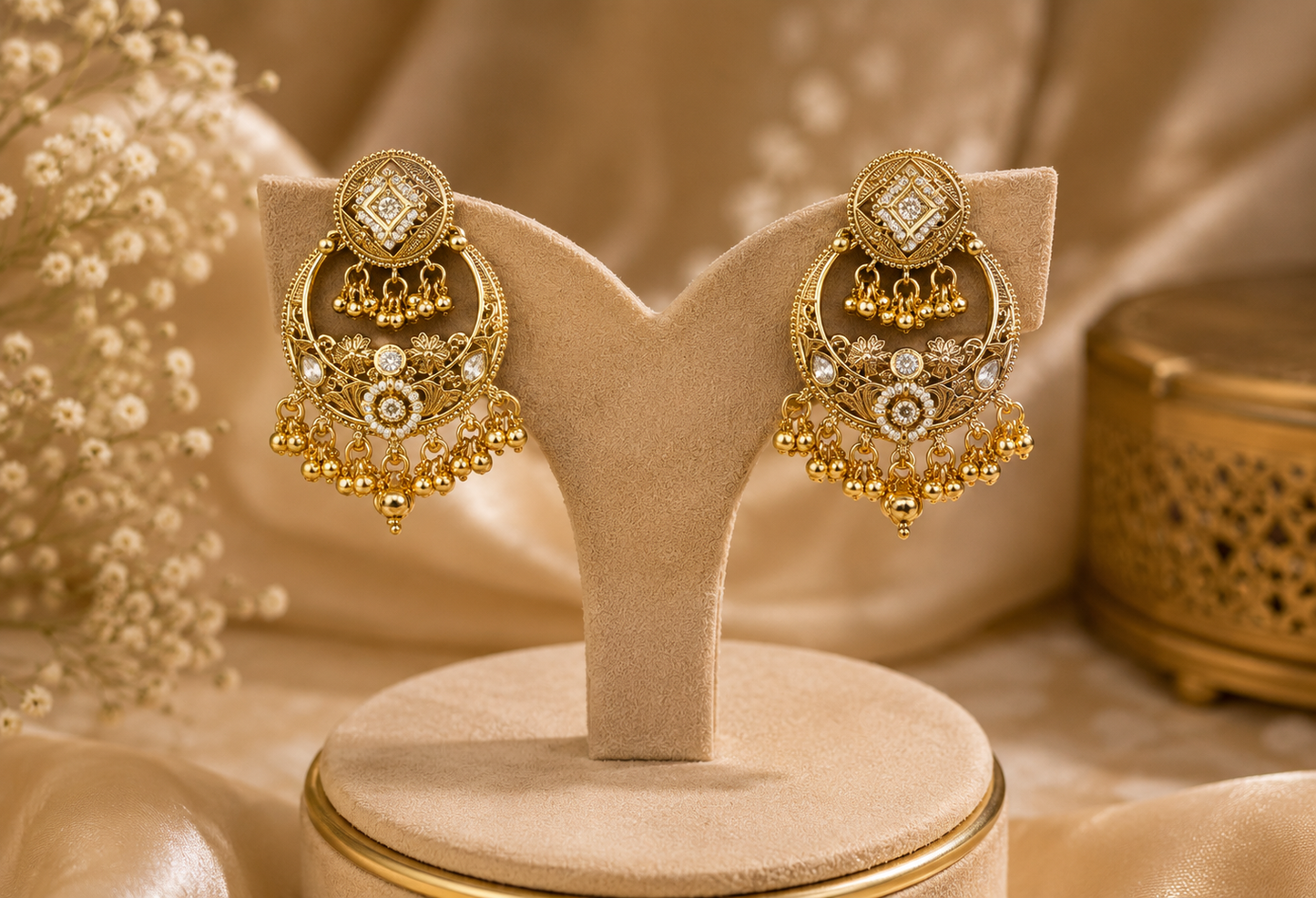 Arpan Gold Plated White Earrings