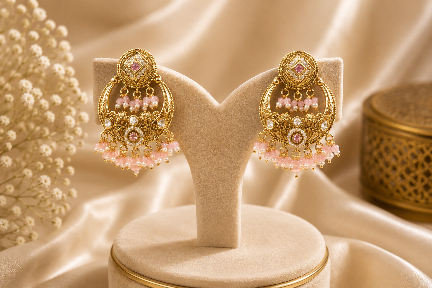Arpan Gold Plated Baby Pink Earrings