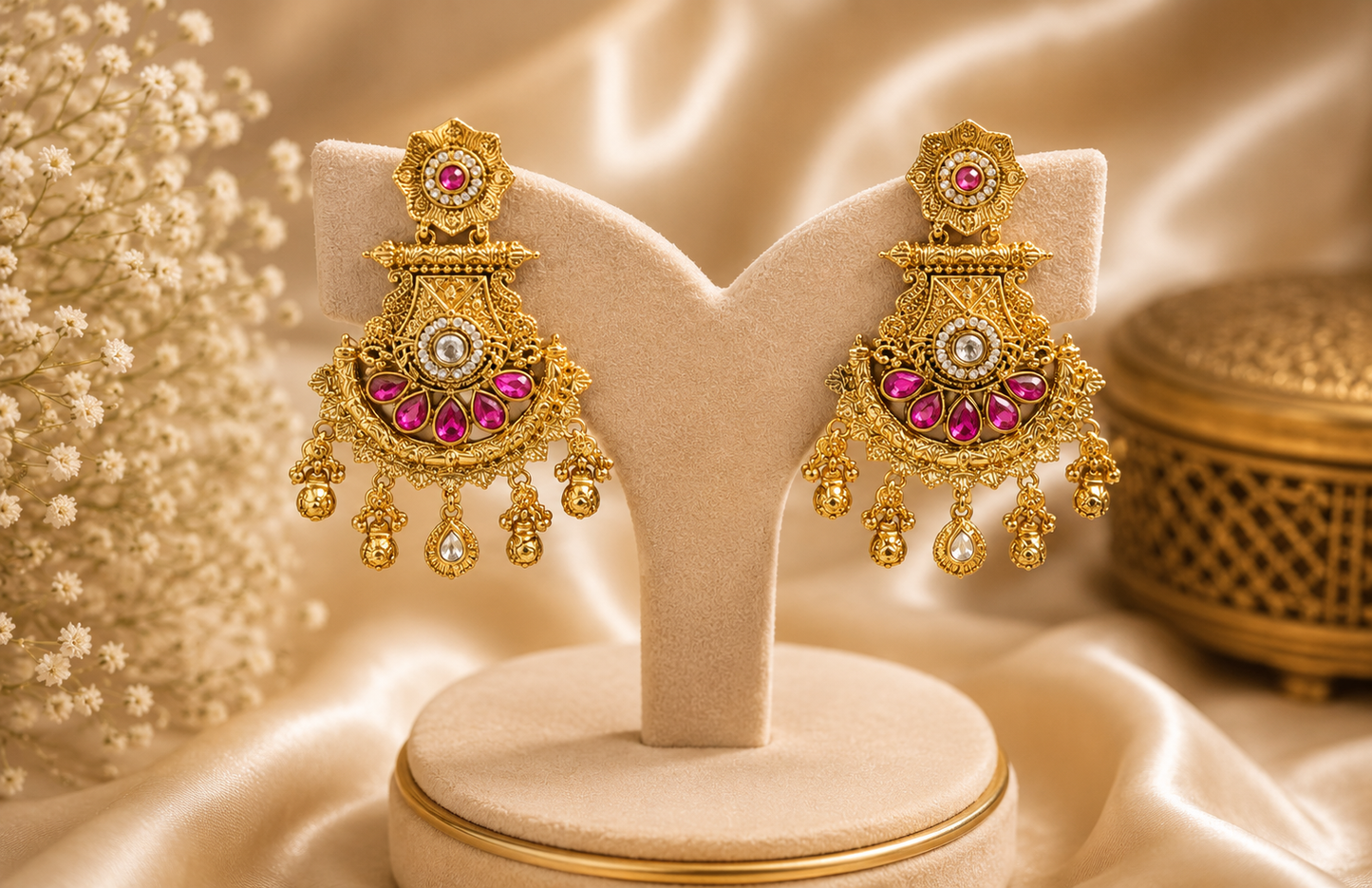Rohini Gold Plated Ruby Earrings