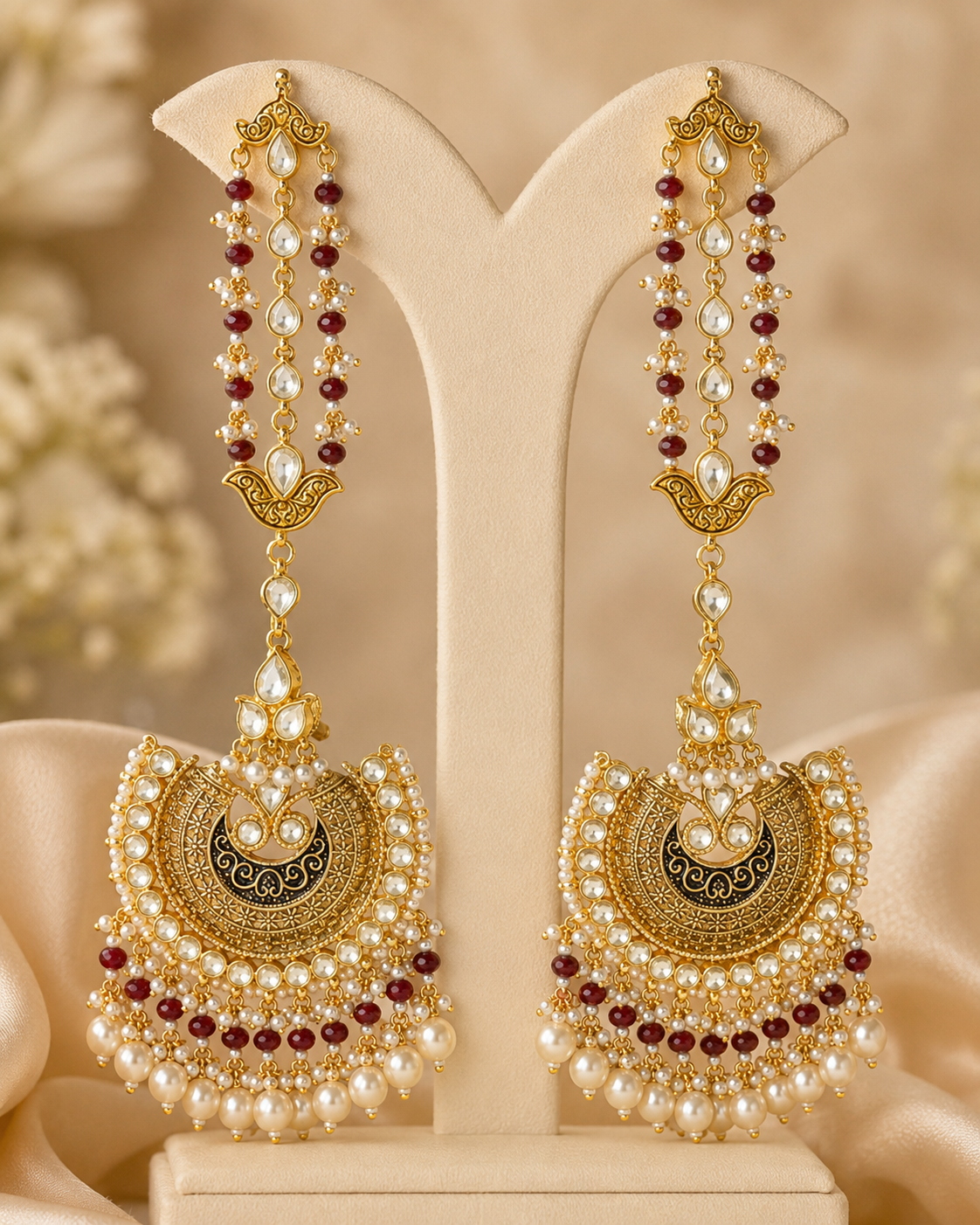 Aafreen Pachi Kundan Earrings with Sahare