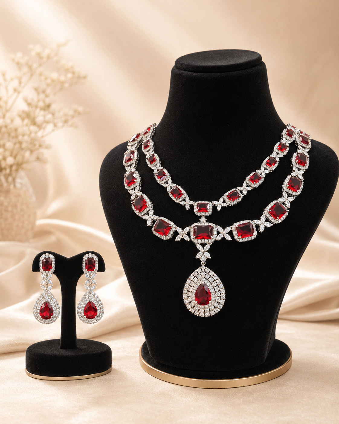 Premium Double Layered American Diamond Necklace
