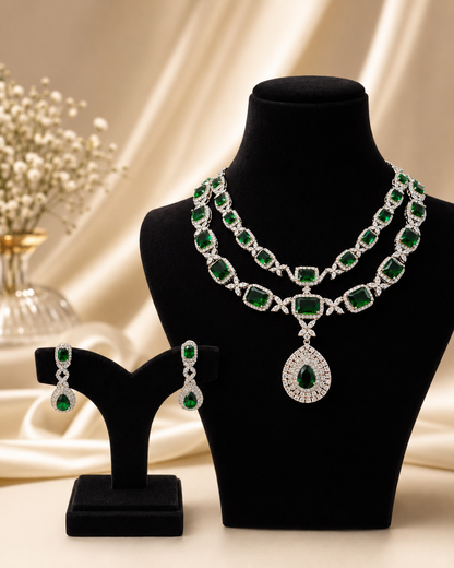 Premium Double Layered American Diamond Necklace