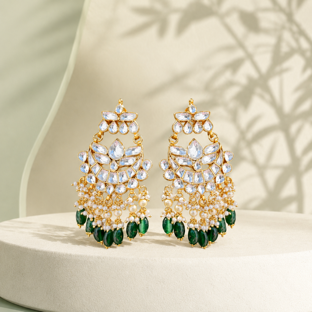 Noor Pachi Kundan Earrings - Emerald