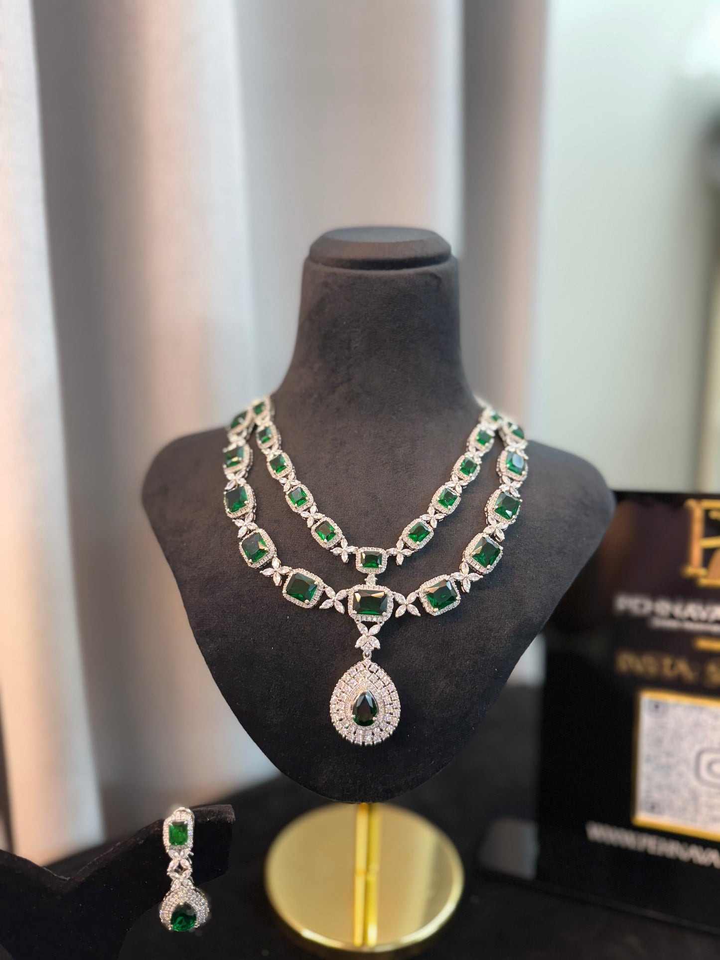 Emerald American Diamond layered necklace- Premium Quality