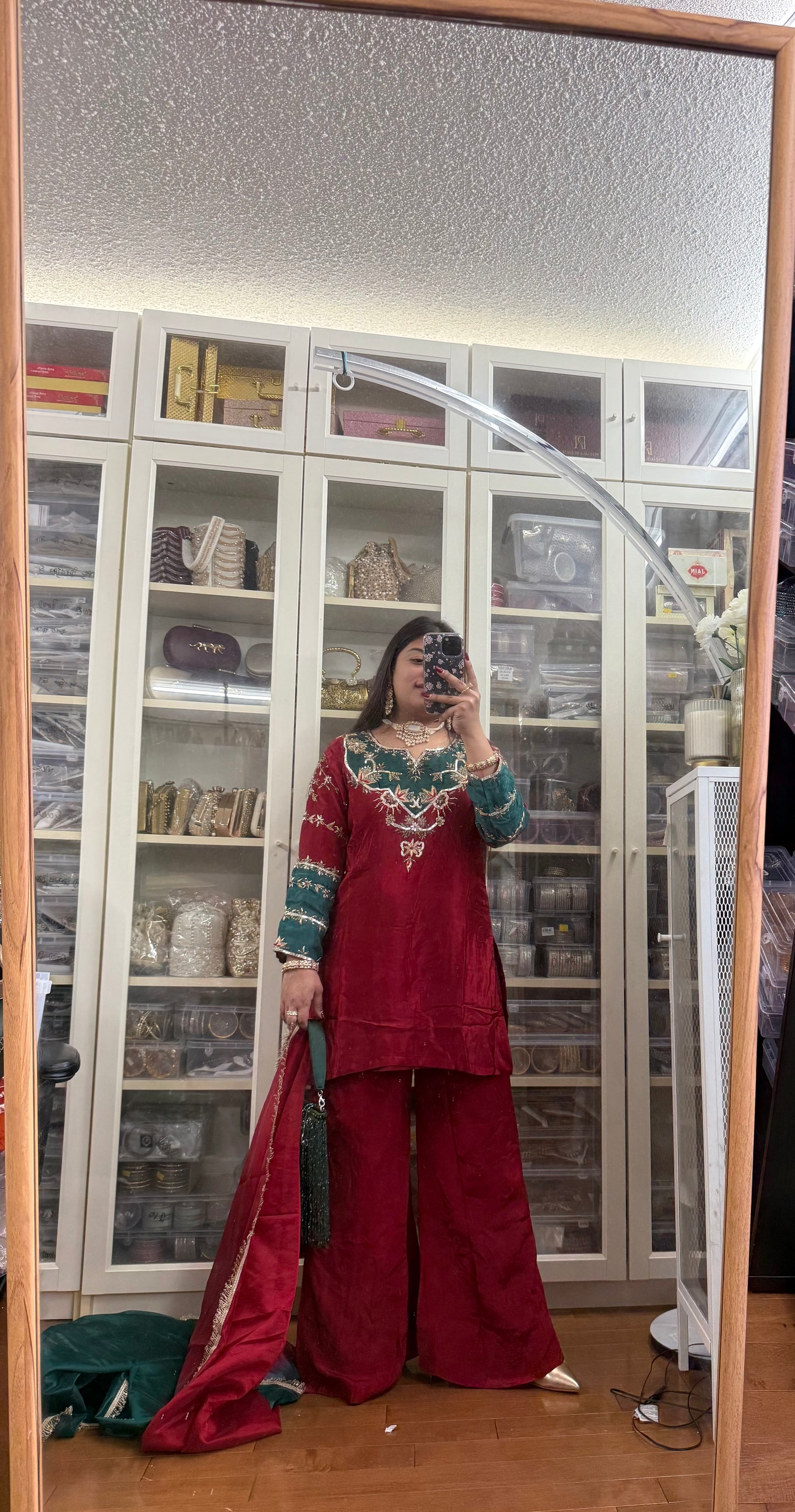 Bebo- Mahroon Handwork suit/Bell Bottom Style