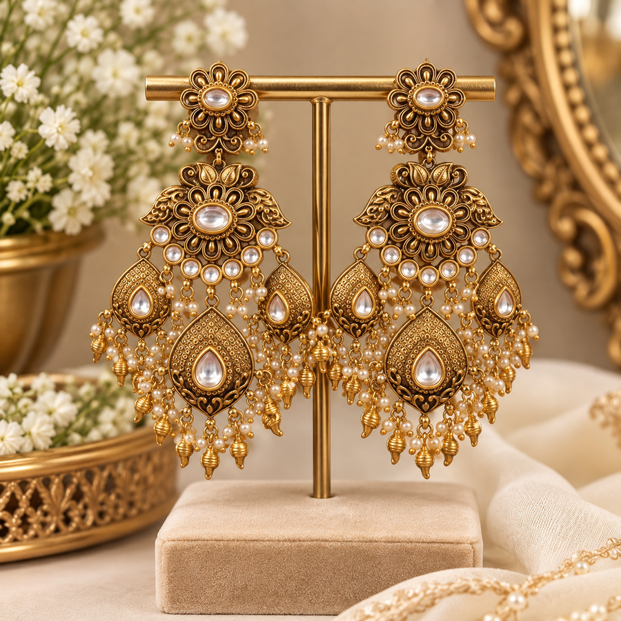 Sajjri- Gold plated statement earrings