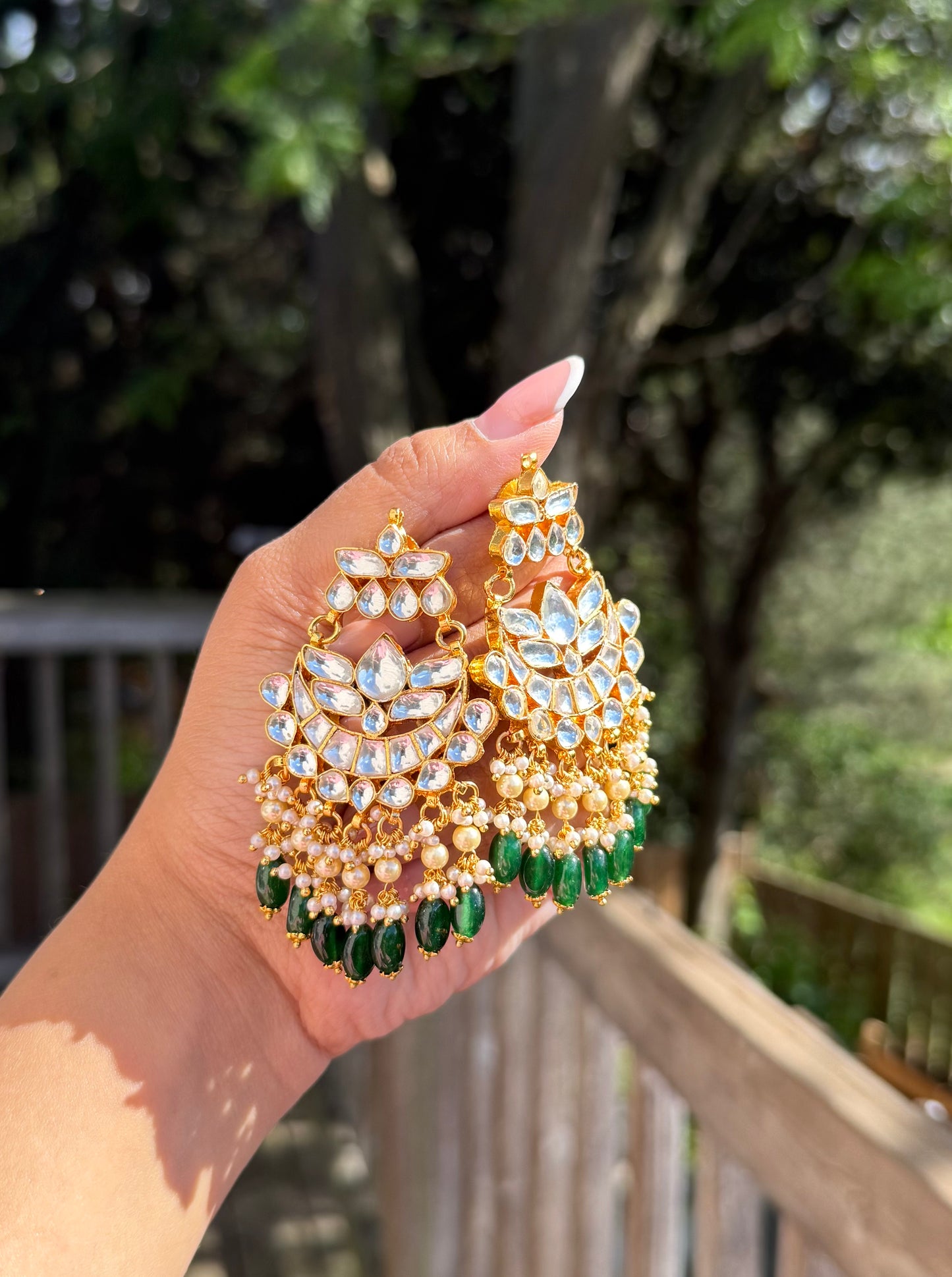 Noor Pachi Kundan Earrings - Emerald