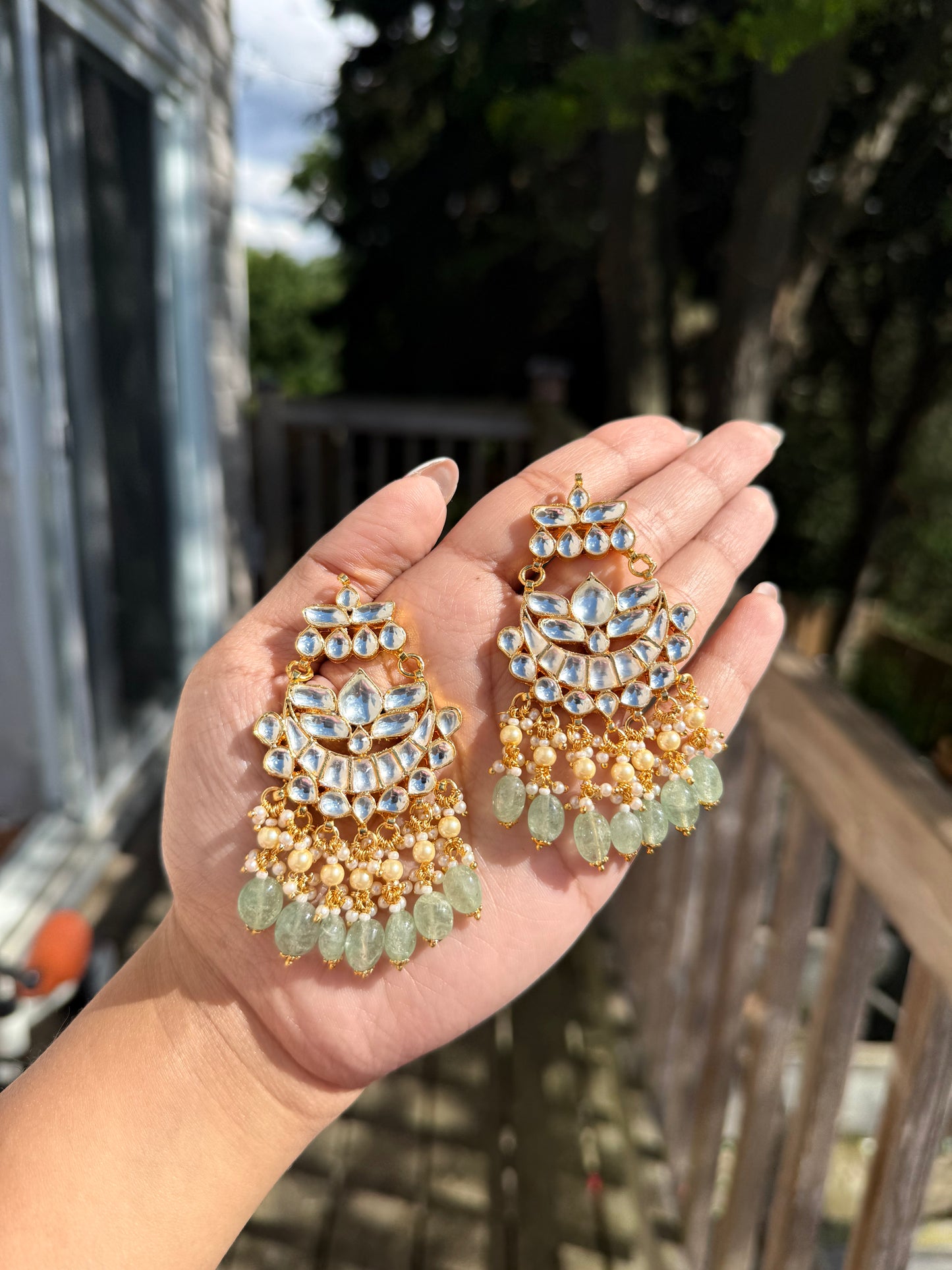 Noor Pachi Kundan Earrings - Mint