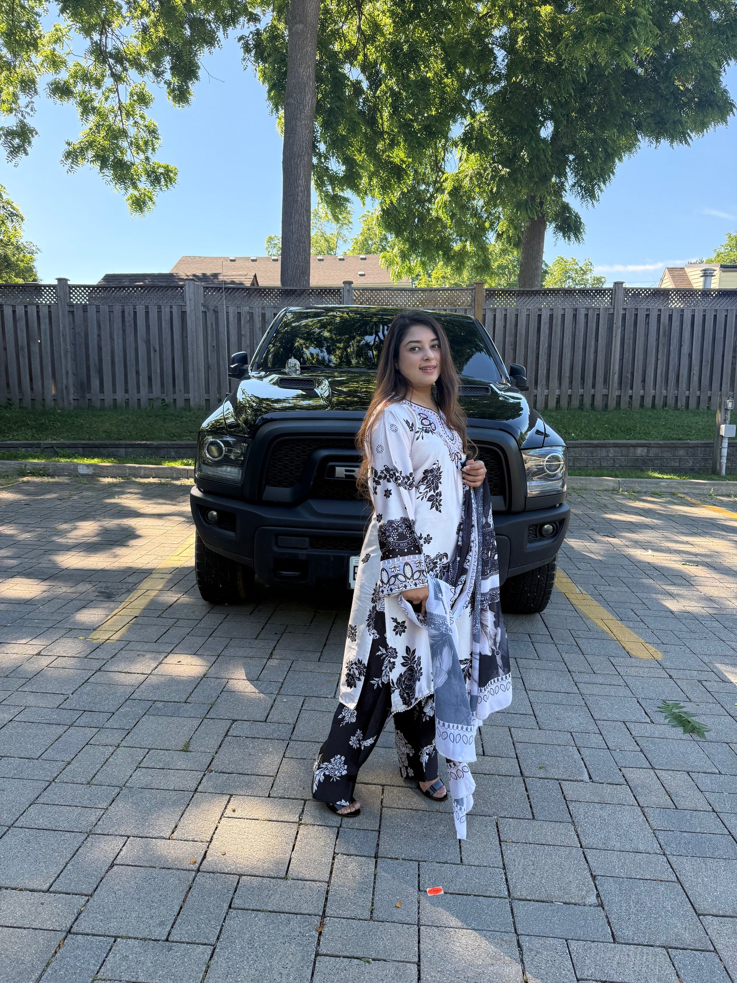 Ivory Noir Premium Digital Print Satin Silk Suit
