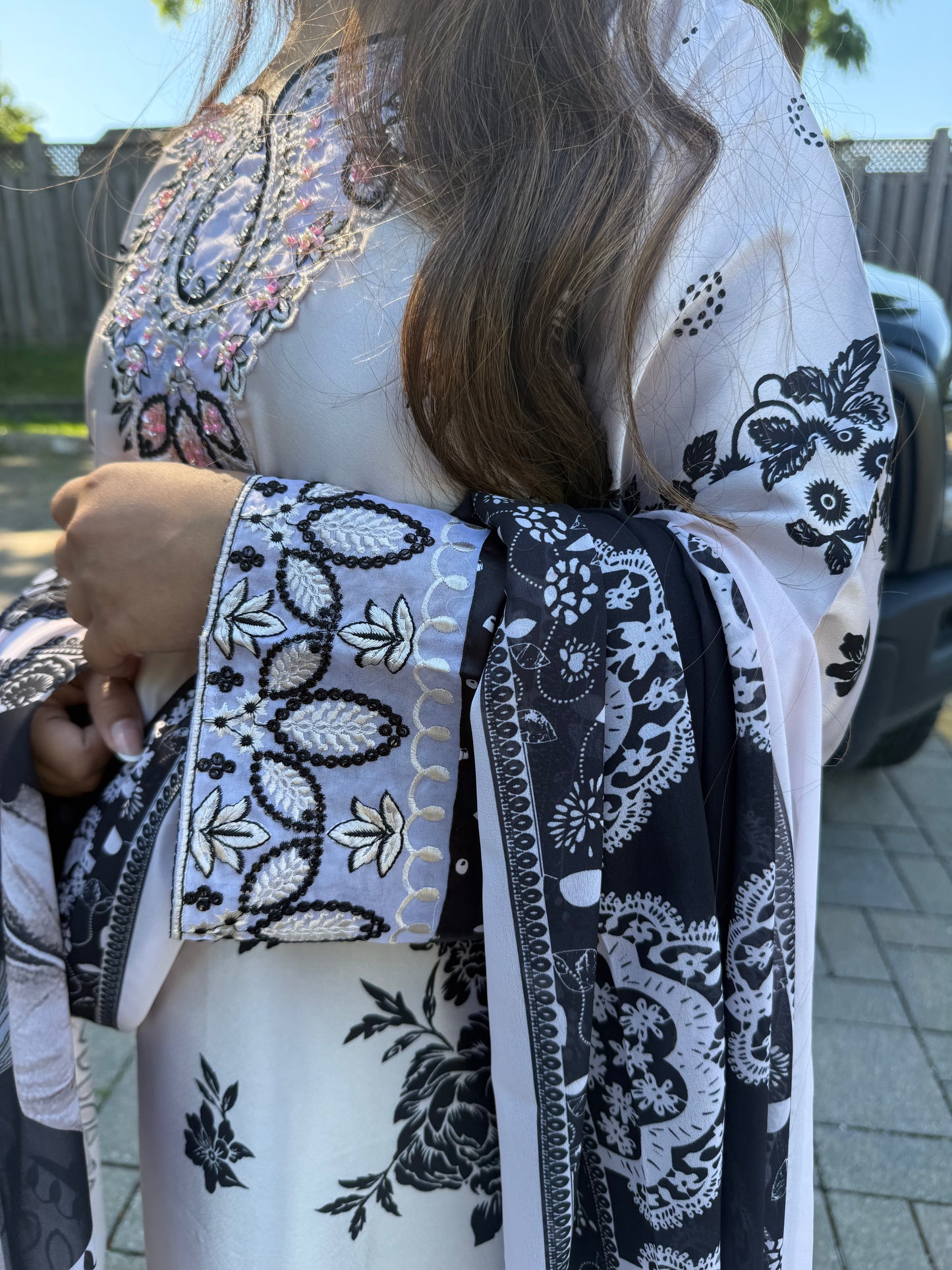Ivory Noir Premium Digital Print Satin Silk Suit