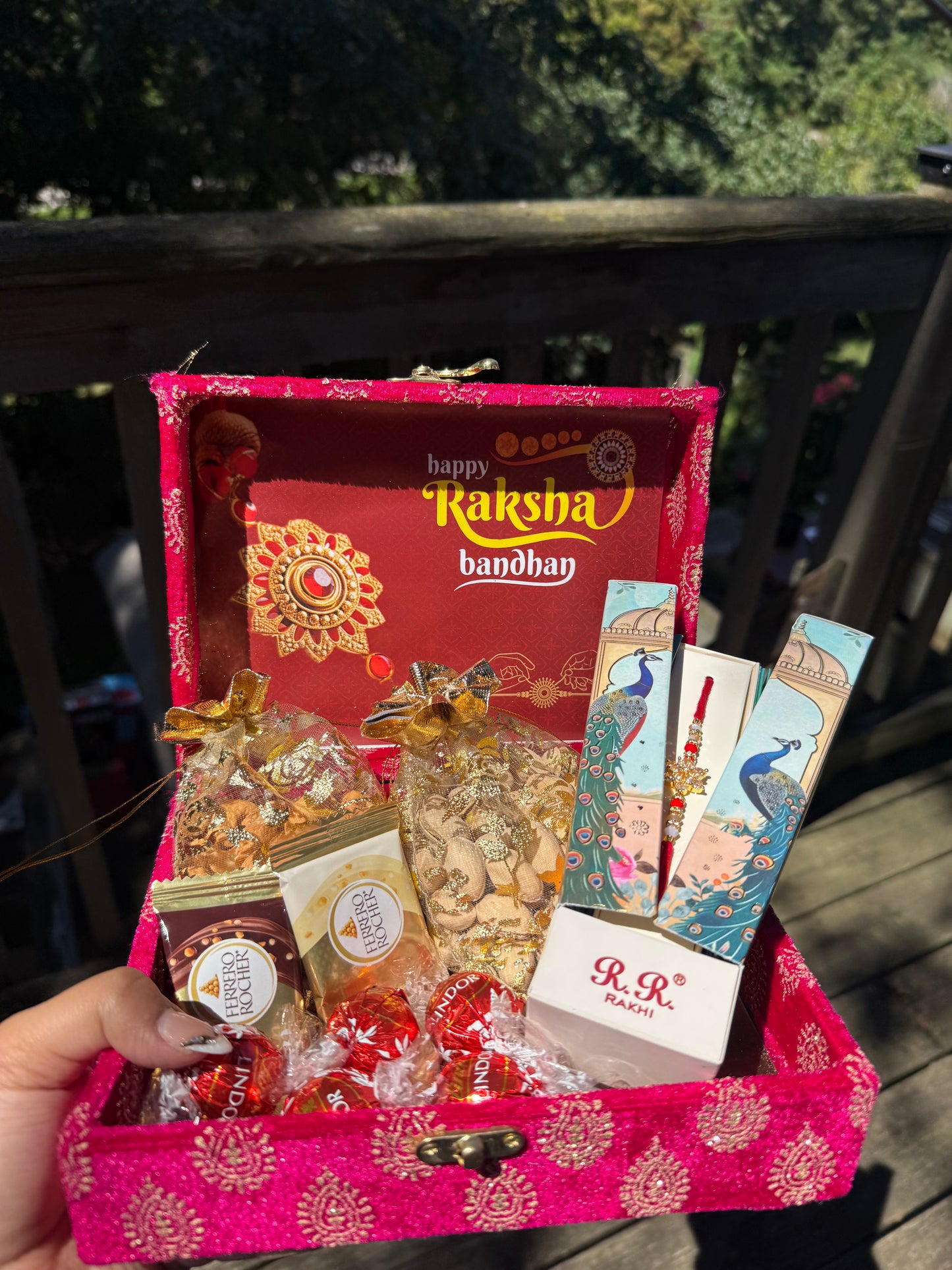 Sohna Veer Hot Pink Velvet Rakhi Hamper
