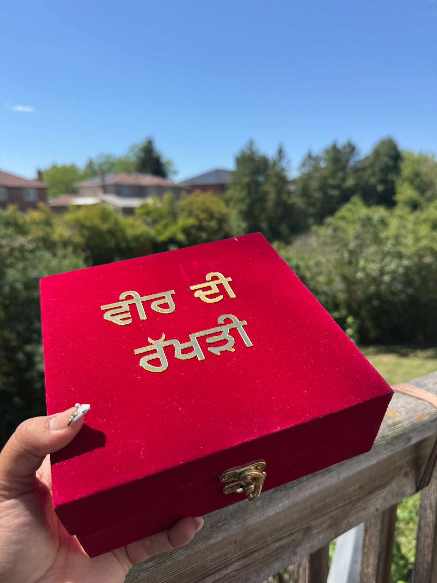 Veer Di Rakhdi Maroon Velvet Rakhi Hamper