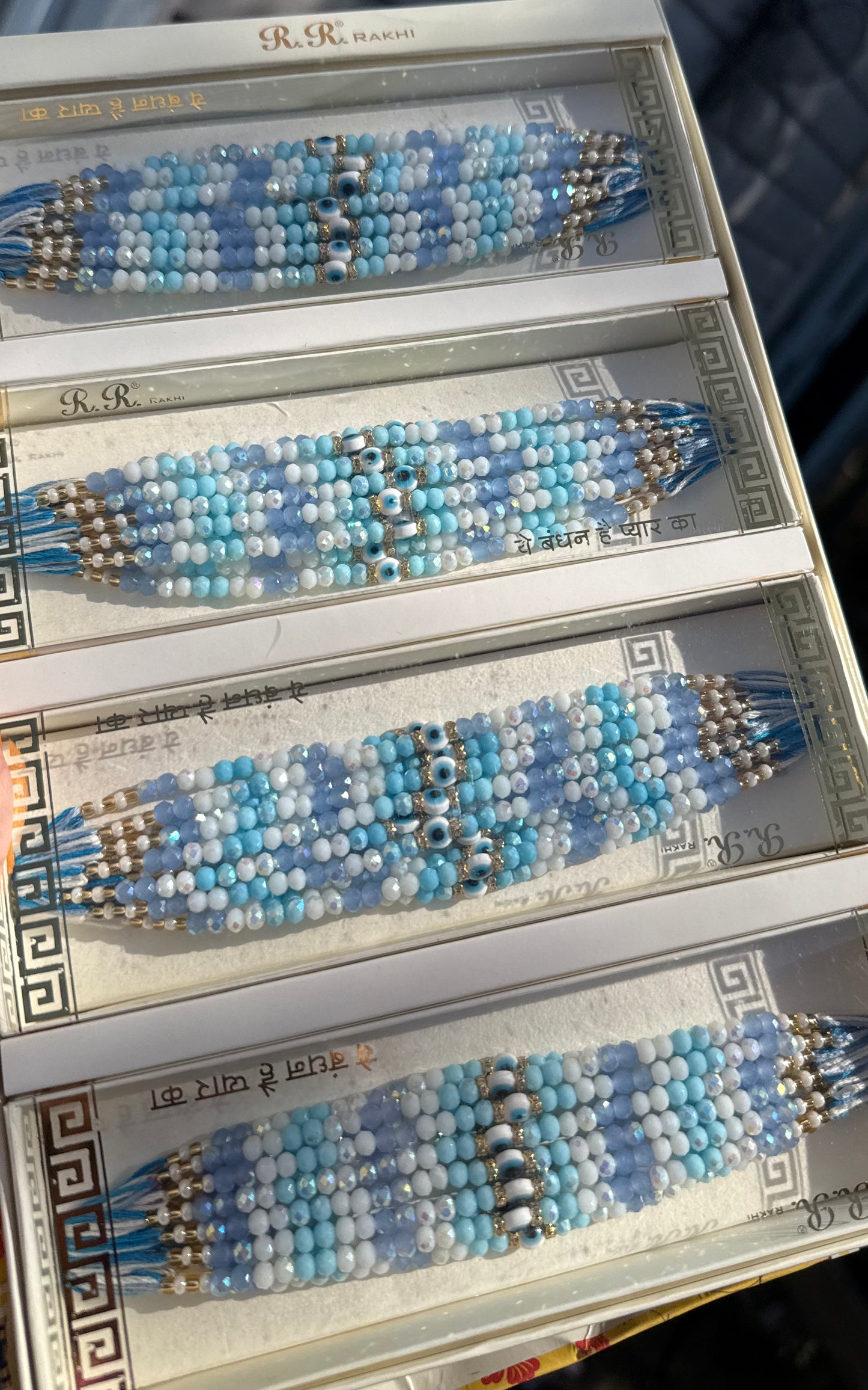 Baby Blue Beads Evil Eye Rakhi Dhaga