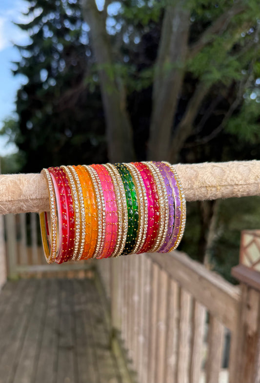 Multi Raindrop Glass Bangles Set