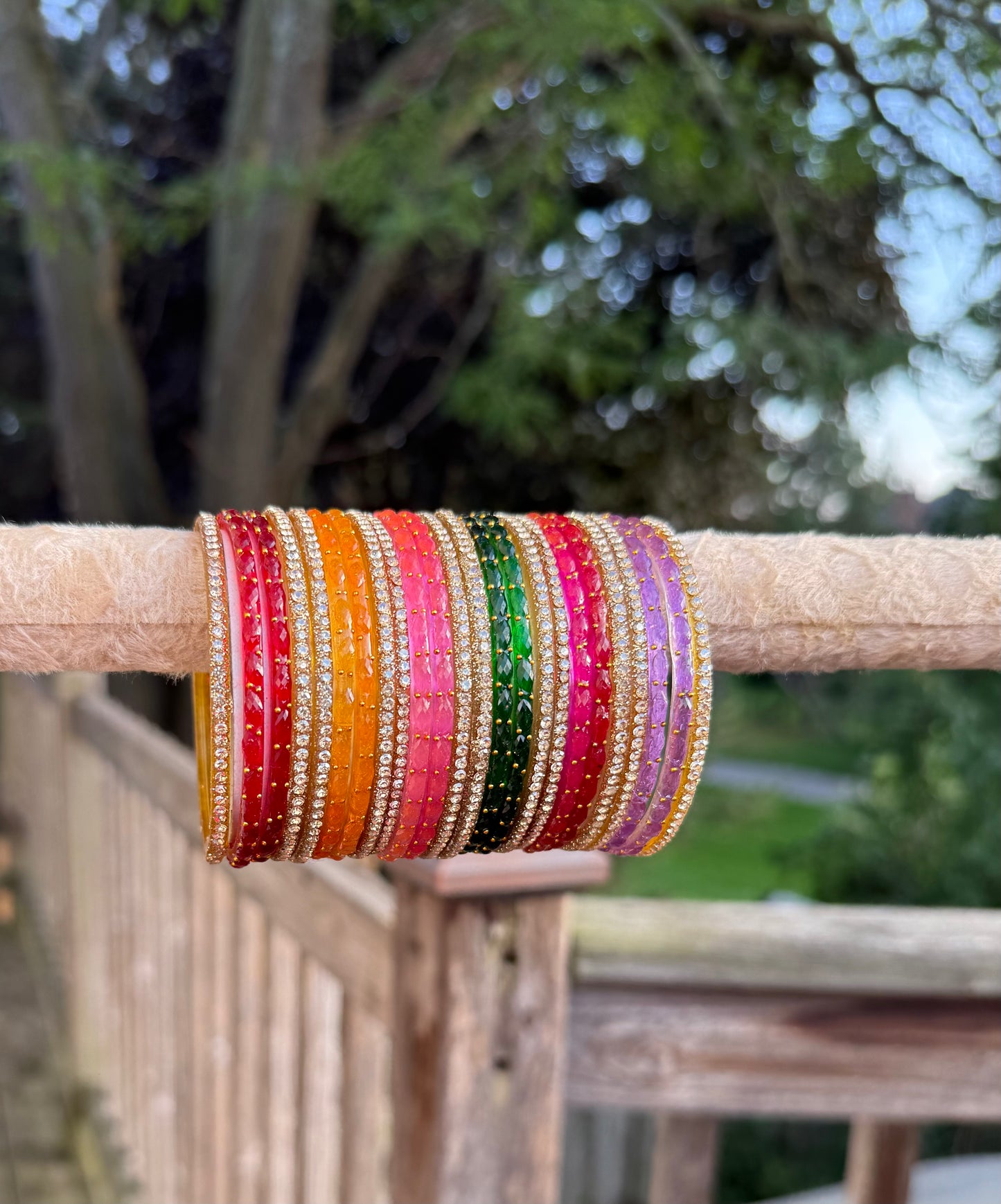 Multi Raindrop Glass Bangles Set