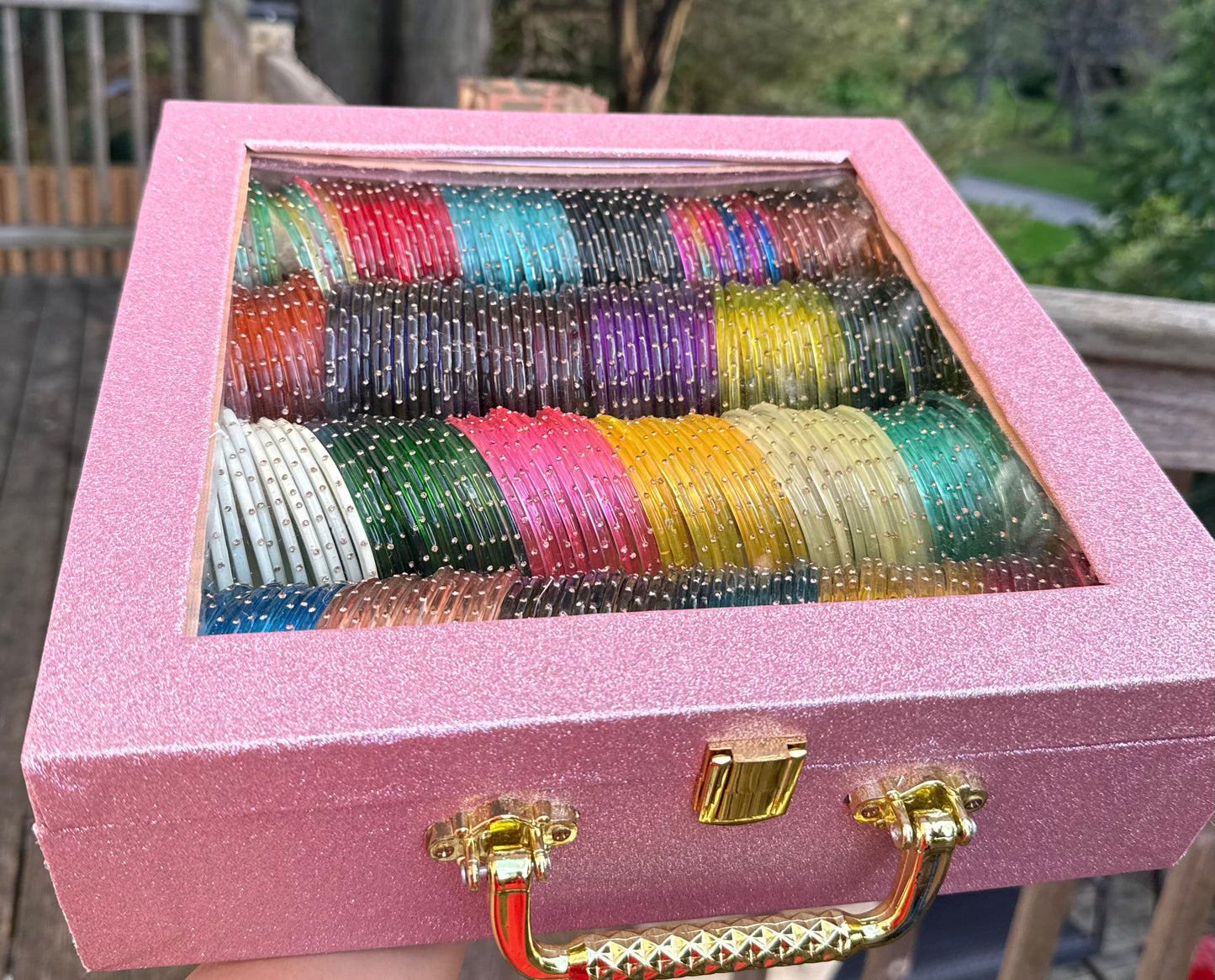4 Roll Single Stone Glass Bangles Box