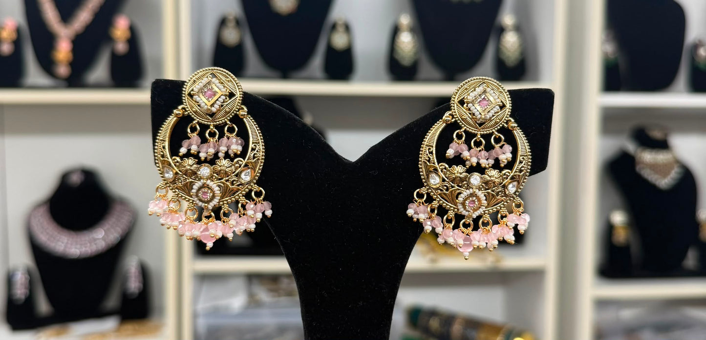 Arpan Gold Plated Baby Pink Earrings