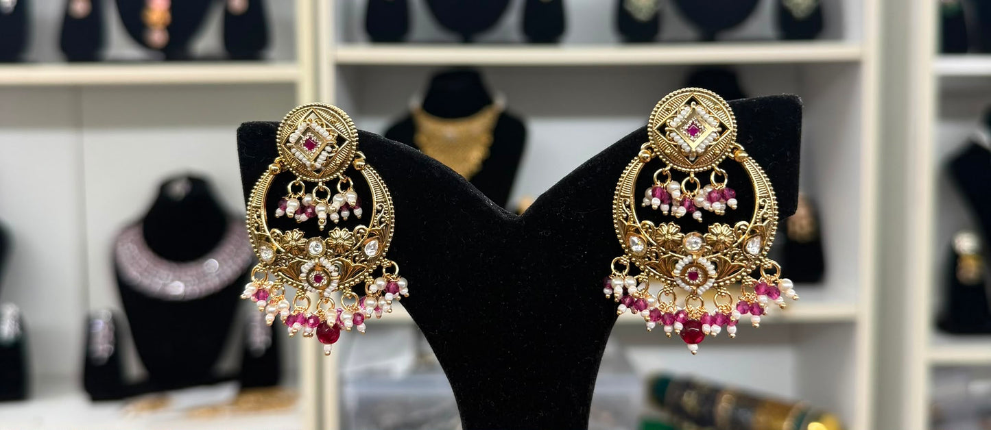 Arpan Gold Plated Ruby Earrings
